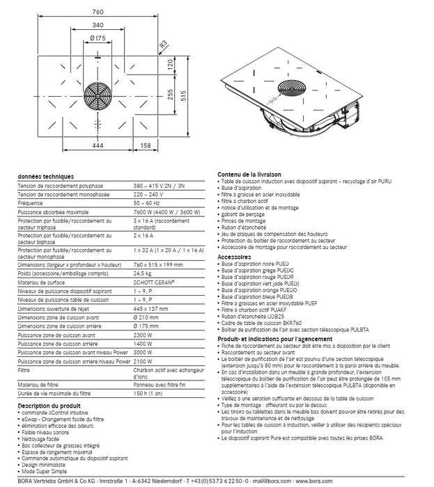 TABLE DE CUISSON INDUCTION ASPIRANTE BORA PURU
