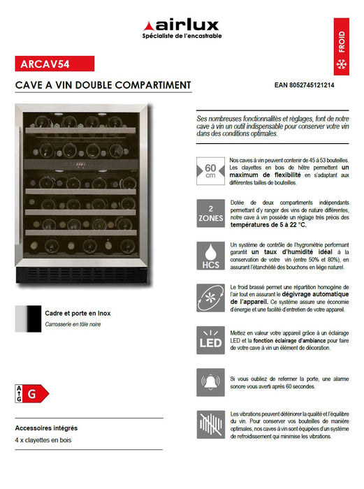 CAVE A VIN DE SERVICE BI ZONES AIRLUX ARCAV54