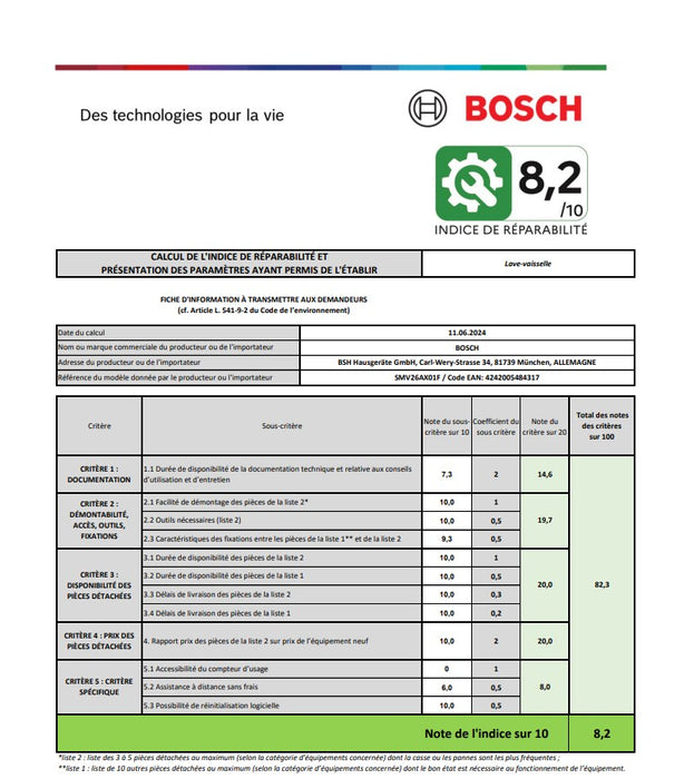 LAVE VAISSELLE BOSCH SMV26AX01F